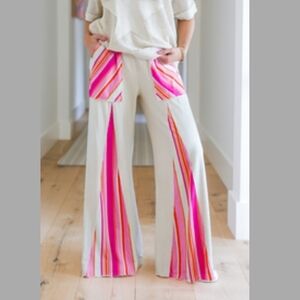 Take A Walk With Me Natural Mineral Wash Striped Detail Flare Pants